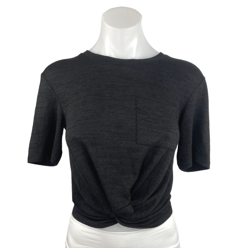 Aritzia Wilfred Free Black Crew Neck Short Sleeve Knot Hem Cropped T Shirt Sz S